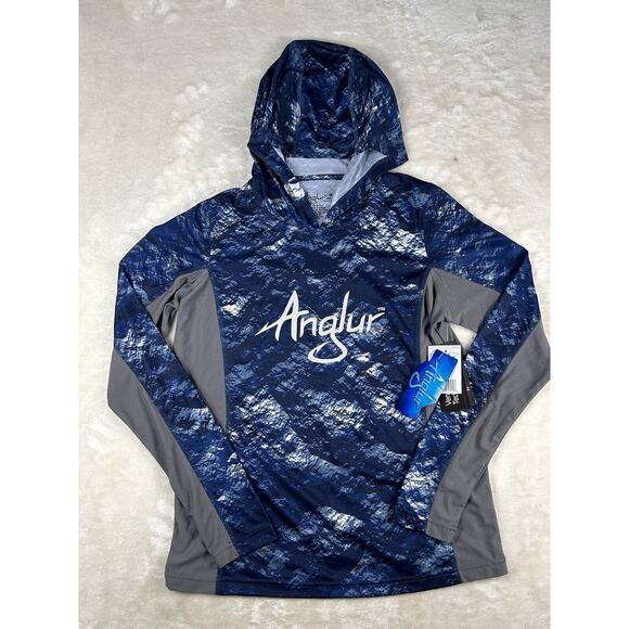 ANGLUR Sun Hoodie Women’s Medium Blue Phantom Lake UPF 50+ Performance Fishing - Picture 1 of 9